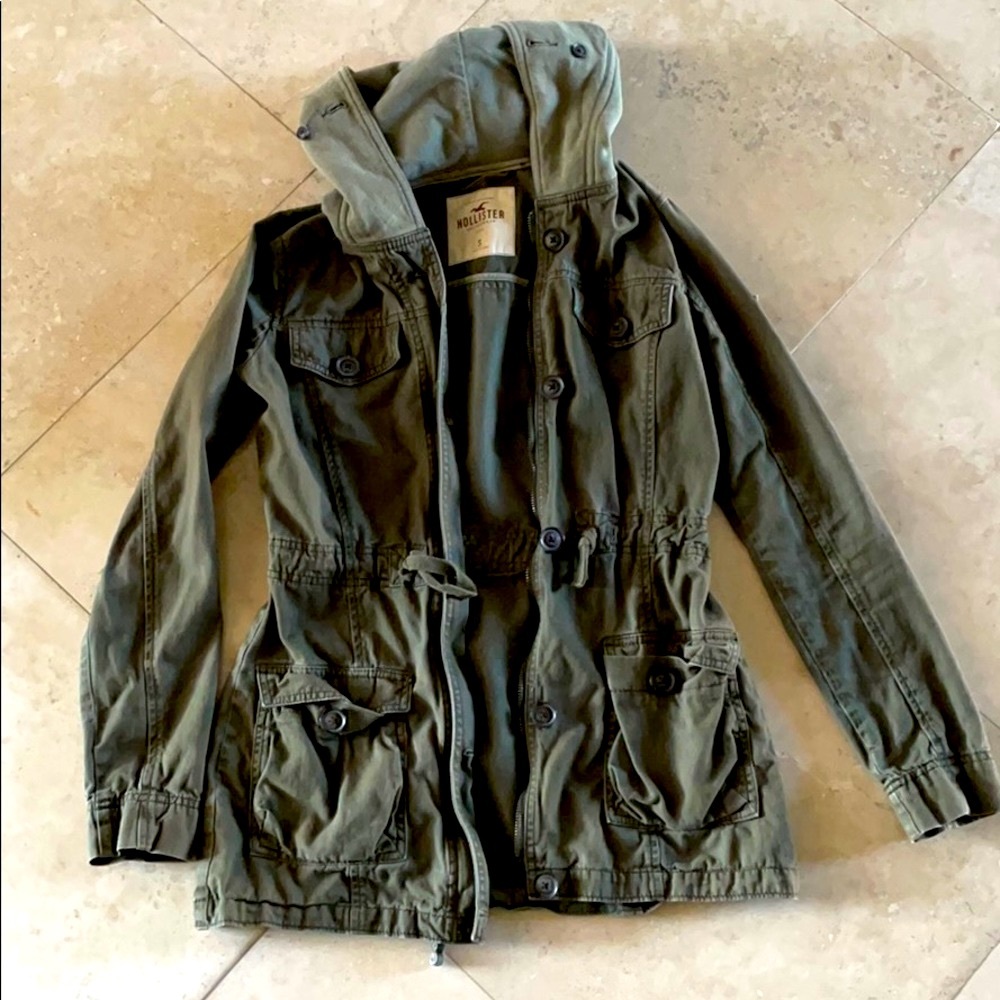 Hollister army green military jacket cute winter